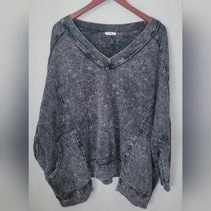 J Her Oversized Gray VNeck with Pockets Exposed Seams Size Small Fits Like Large